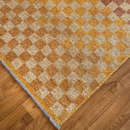 Alfa Rich Checkered Orange Gold Cream Washable Area Rugs for Living Room Bedroom - Picture 5 of 54