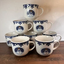 Folkcraft Stoneware Cameo Snowman Set of 8 Cups Mugs