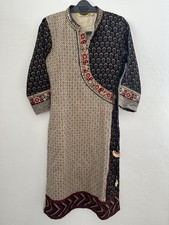 Shagufta Indian Kurti Tunic Dress Embroidered Wrap Tassels Cotton Size M 97cm
