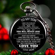 To My Son Inspirational Black Quartz Pocket Watch Pendant Holiday Gift