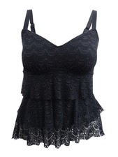 Swim Solutions Women's V-Neck Tier Tankini Top 16, Black 