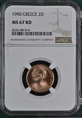 1990 GREECE 2 DRACHMES NGC MS-67 RD - Tied Finest Known None Higher 014