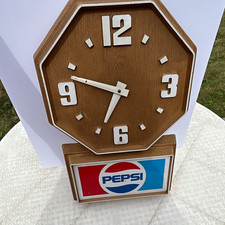 Vintage Pepsi Advertising Wall Clock Woodgrain look, Octagon Face , Logo