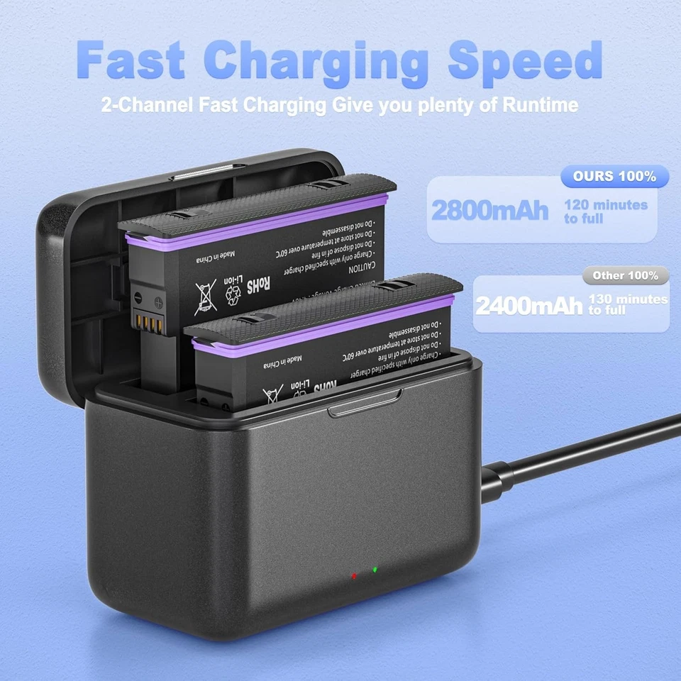 Para Insta360 X5: 2 pilas de 2800 mAh + caja de carga rápida y cargador doble Foto 4 de 4