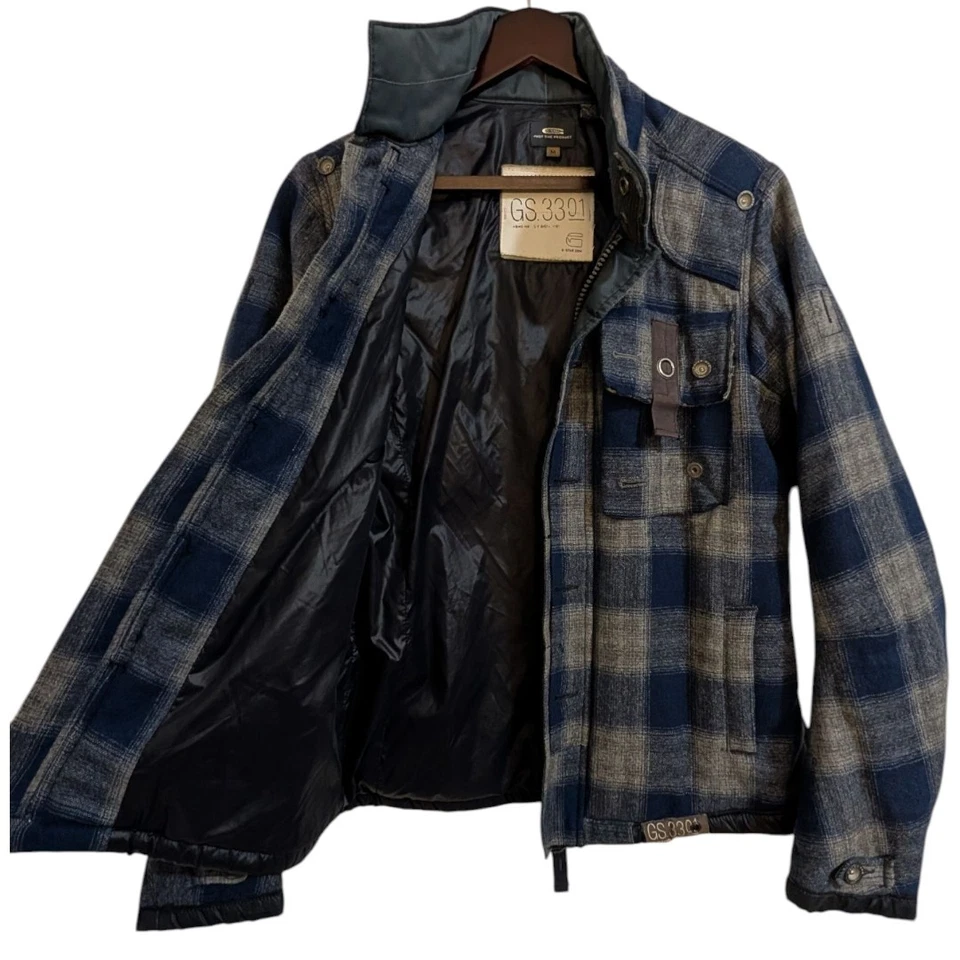 VTG Y2K G-Star Raw Pepper Quilted Check Jacket L/S - Size M - Blue/Gray Plaid - Image 4 of 4