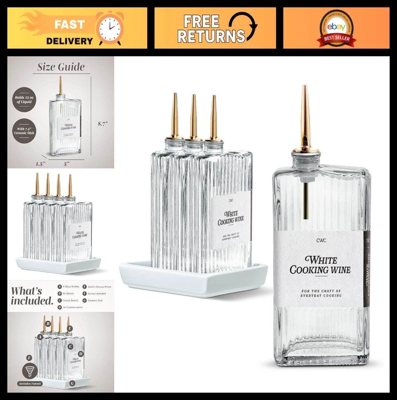 4 Pack Glass Olive Oil Dispenser Bottle Set - Kitchen Condiment & Syrup Cruet wi