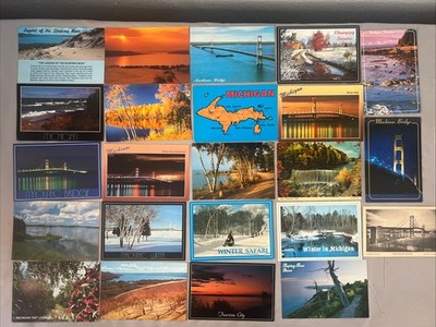 Lot of 23 Vintage Michigan Postcards Mackinac Bridge Lake Beach Fall Winter