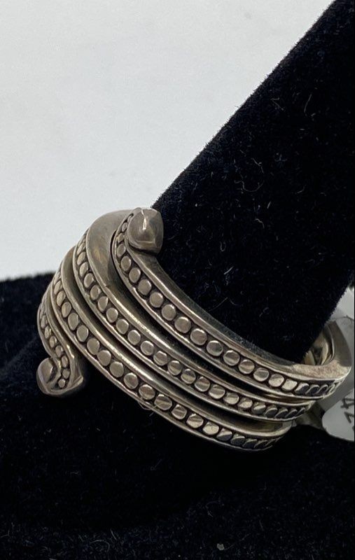 Brighton Sterling Silver Beaded Pattern Spiral Ri… - image 3