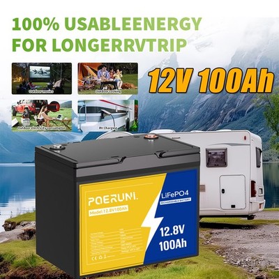 12V 100Ah LiFePO4 Lithium Battery Deep Cycle Built-in BMS for Solar RV Marine