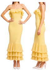 Cascading Ruffle Trim Open Back Mermaid Maxi DressParty Sz M