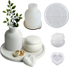 Silicone Mold Set of 4   Vase, round Tray, Jewelry Box with Lid  Heart Mold   f