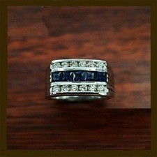 Anillo de bodas Pinky para hombre zafiro azul y diamante simulado plata 925...