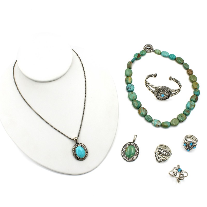 Caroline Pollack Relios Sterling Turquoise Necklace Cuff Rings Lot of 7 #S5579-5