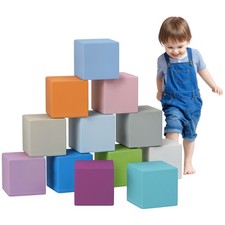 HOMCOM 12 PCs Soft Play Blocks Soft Foam Toy Blue