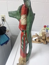 Vtg 14” Santa Rustic Folk Art Xmas Figurine Tree Branch Primitive