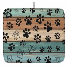 Dog Paw Print Dish Drying Mat for Kitchen Counter, 16" x 18",