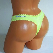 Victoria's Secret Cotton Lace Trim Thong Panty S M L XL Yellow Lime VS nwt