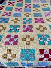 Vintage Hand Stitched All Cotton Patchwork Quilt 86  x66  