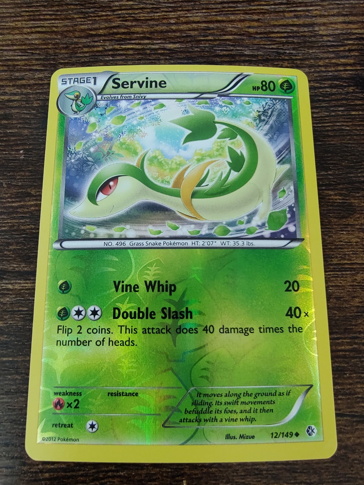 Servine 12/149 Boundaries Crossed Reverse Holo Pokémon Card