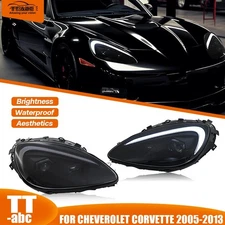 2X Black LED Sequential Projector Headlights DRL For Chevy Corvette C6 2005-2013