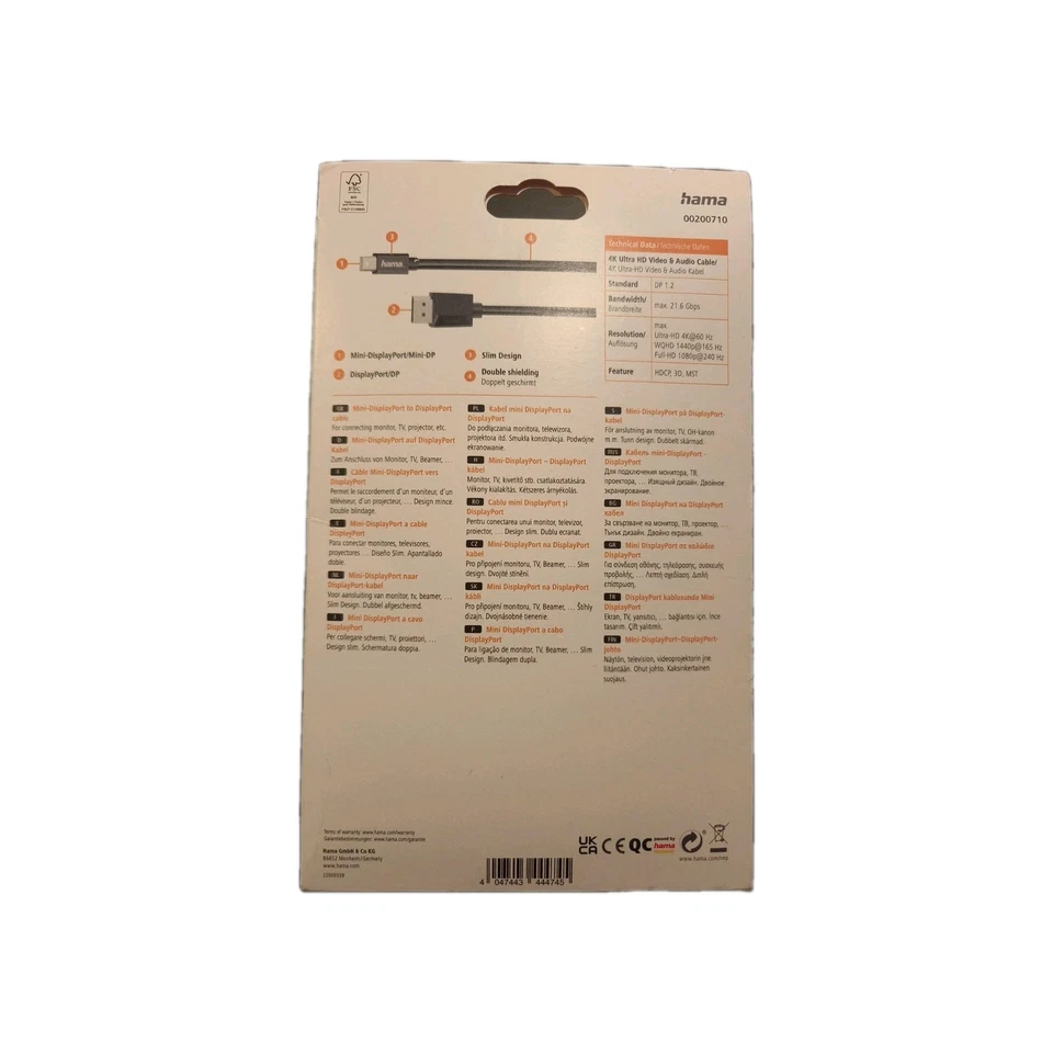 MINI DISPLAYPORT AUF DISPLAYPORT 4K@60Hz - Ultra HD - DP 1.2 - 1.5 m Kabel Hama  - Bild 3 von 3