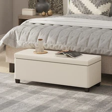44 Inches Storage Ottoman Bench with Lid, Legs, Foot Rest, Beige