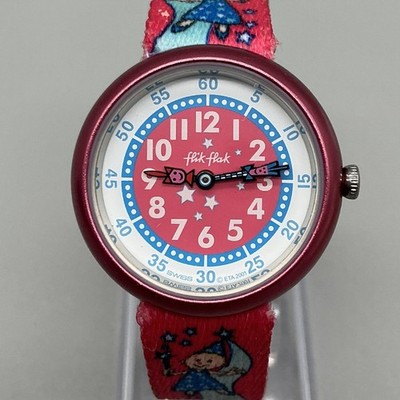 Flik Flak Girls Watch 29mm Pink Blue Dial Fairy Fabric Strap Swiss New Battery