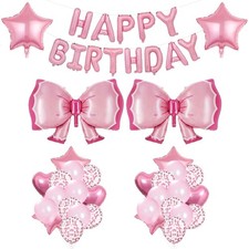 Pink Bow Birthday Party Balloons Set, 40 Count, Perfect for Women Girls, In...