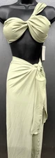 Musera Swimsuit Wrap L Pistachio Green Long Coverup Asymmetrical Twist Top New