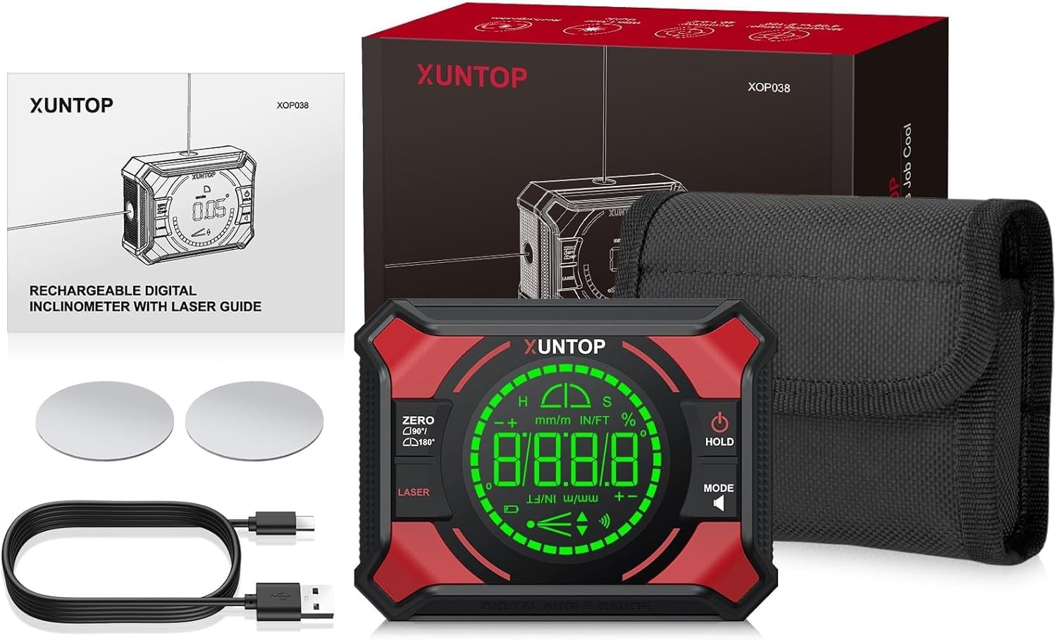 3-in-1 Digital Angle Finder Gauge Magnetic Inclinometer 360° with Laser Level