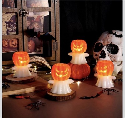 Real Wax Pumpkin Ghost Lamp 4 Pcs Flickering Flameless Candles 6hrs