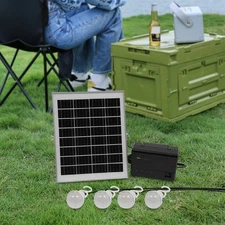 12V Solar Panel Power Generator Kit Battery Pack Power Station USB w/ 4 Bulbs