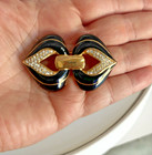 Vintage 1980s/1990s Runway S.A.L. Gold Tone Black Enamel Crystal Earrings & Pin — photo 9