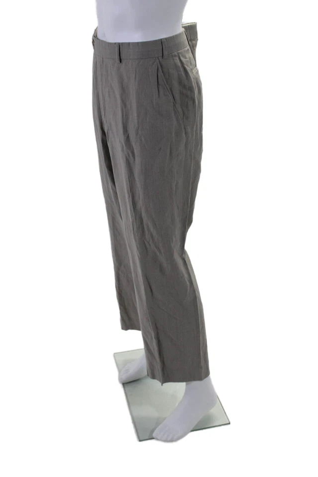 Pantalones de vestir Hiltl para hombre con cierre de botones frente plano pierna recta gris talla 38 Foto 2 de 4