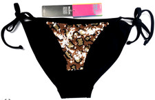 New Look SEQUIN Bikini Bottoms UK 12 Black / Gold / Bronze BNWT