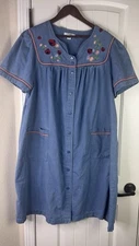 Go Softly Patio Denim House Dress Embroidered Ladybugs Button Up Womens XL Muumu