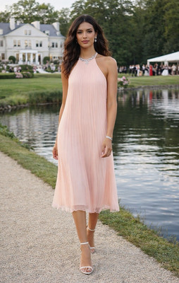LIKELY Maxi Dress Ballet Pink Chiffon Sleeveless Halter Cocktail Gala Women Sz 6