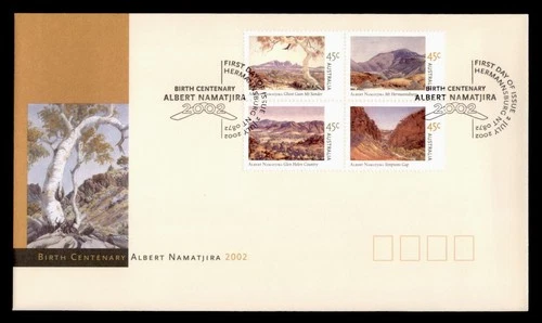 DR WHO 2002 AUSTRALIA FDC NAMITJIRA ANIV CACHET BLOCK w29712