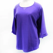 Quacker Factory Plus Purple Boat Neck Studs Detail Top Tunic Tee Slits 2X