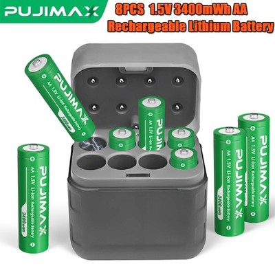 8 Stück AA 1.5V 3400mWh wiederaufladbare Li-ion batterie mit schneller Ladebox