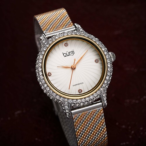 Women’s Burgi BUR50 Quartz Watch Swarovski Crystal Diamond Marker Mesh Strap - 第 5/14 張圖片