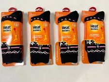 4 PAIR Genuine Heat Holders US Size 5-9 Lite Black W/ Pink Crew Socks