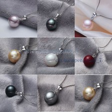 8 Colors Genuine 14/16mm South Sea Shell Pearl Round Beads Pendant Necklace 17''
