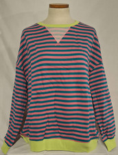 Women's Classic Striped Oversized Crewneck Sweatshirt Long Sleeve Sz Large NEW