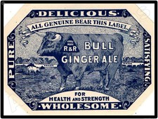 Bull Ginger Ale New Metal Sign: R & R Trademark, Wholesome, Pure, Satisfying
