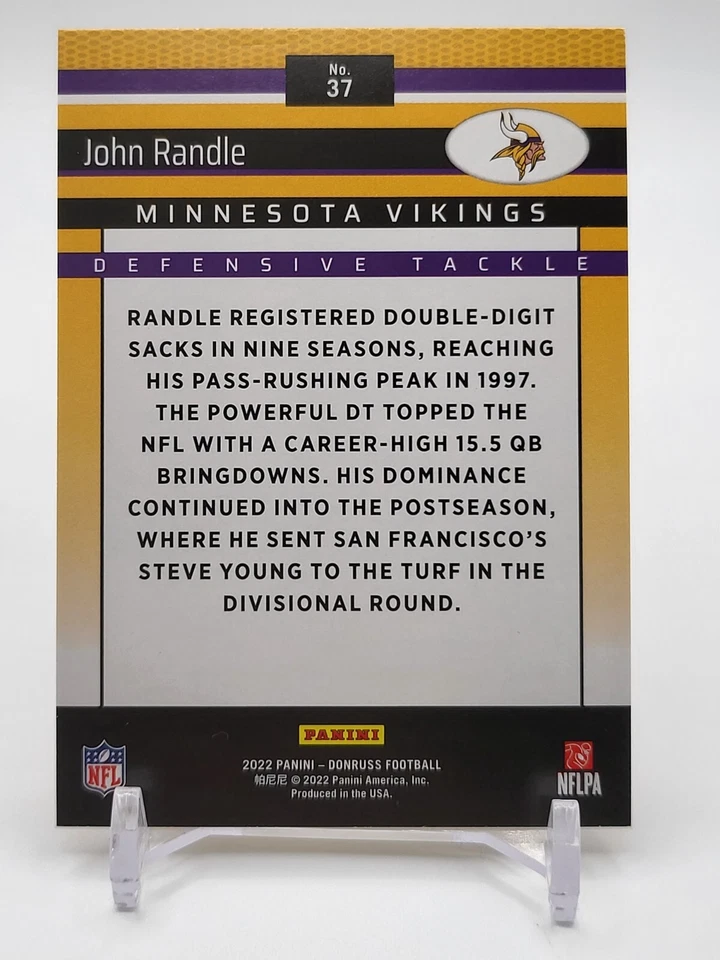 John Randle "2002 Donruss" RETRO 2022 Panini Donruss #37 Minnesota Vikings - Image 2 of 2