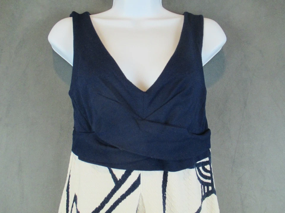 Anthropologie HD in Paris Dress Womens 4 Blue Art Deco V Neck Stretch Travel - Image 2 of 4