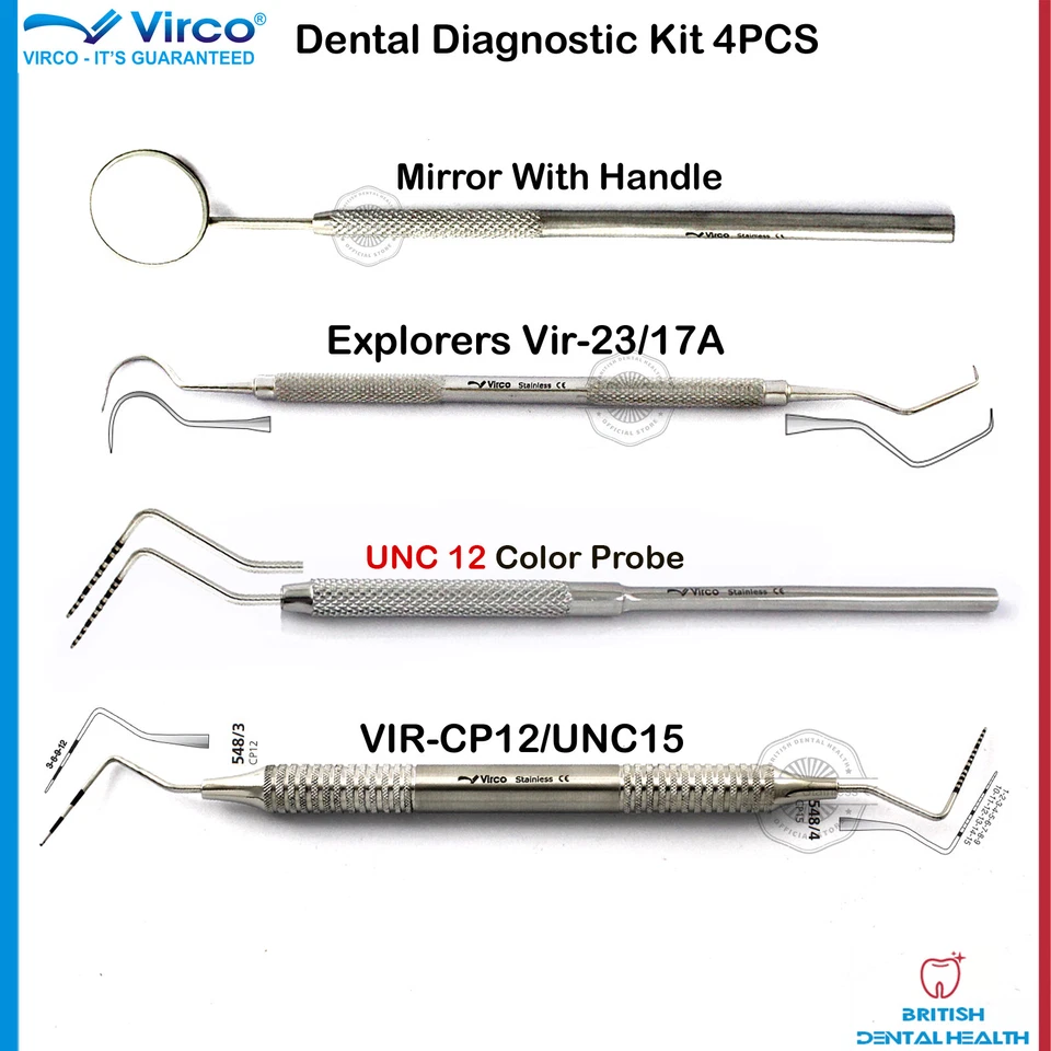 VIRCO UK NEW Periodontal Dental Examination kit Mouth Mirror Explorers Probes VIRCO