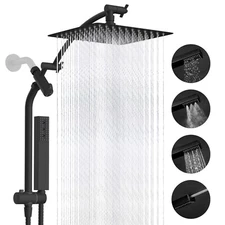 High Pressure Rainfall Shower Head Combo with Slide Bar Adjustable Height Black