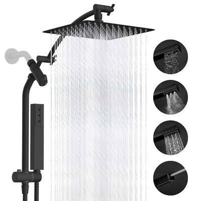 #ad High Pressure Rainfall Shower Head Combo with Slide Bar Adjustable Height Black $79.99
